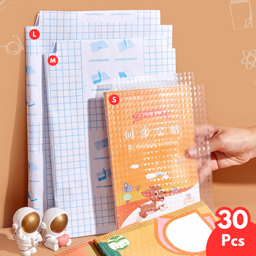 Self-Adhesive Transparent Book Cover Film – Waterproof & Protective School Book Cover, Easy Peel & Stick, 3 Sizes, 30 Pcs